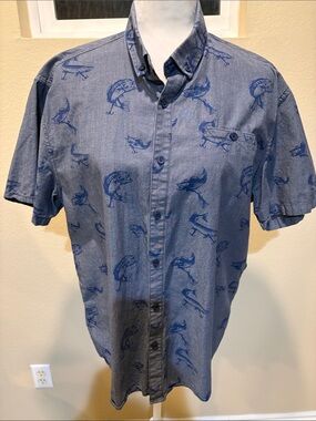 Casual Short-Sleeve Button-Down Shirt in Denim Blue-Size XL